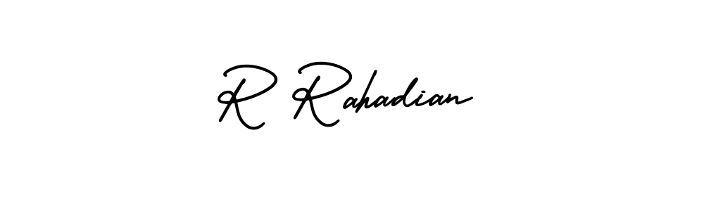 It looks lik you need a new signature style for name R Rahadian. Design unique handwritten (AmerikaSignatureDemo-Regular) signature with our free signature maker in just a few clicks. R Rahadian signature style 3 images and pictures png