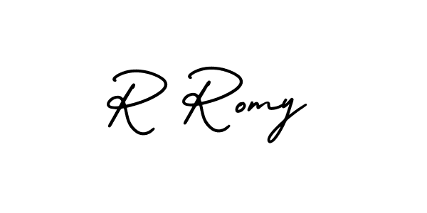 Make a beautiful signature design for name R Romy. With this signature (AmerikaSignatureDemo-Regular) style, you can create a handwritten signature for free. R Romy signature style 3 images and pictures png