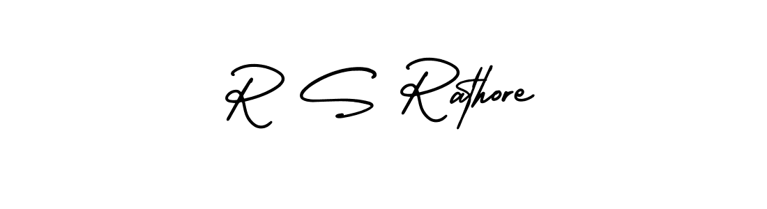 The best way (AmerikaSignatureDemo-Regular) to make a short signature is to pick only two or three words in your name. The name R S Rathore include a total of six letters. For converting this name. R S Rathore signature style 3 images and pictures png