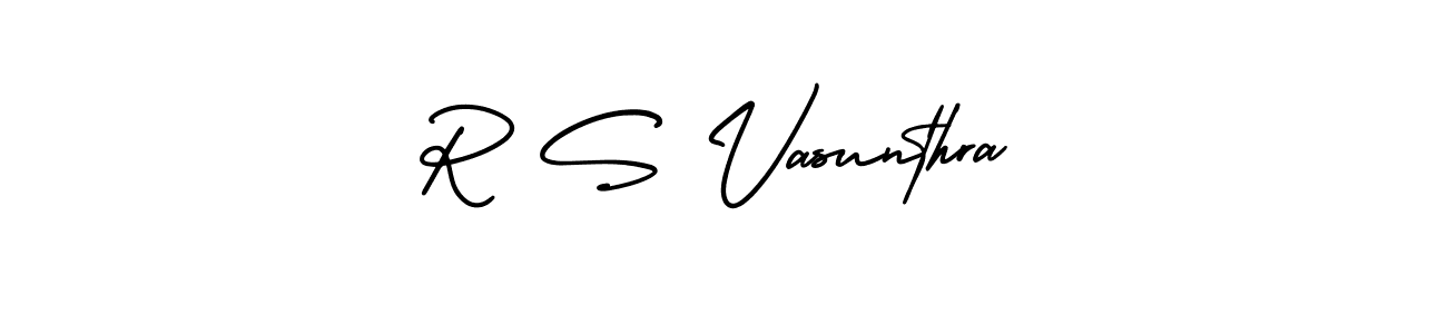 This is the best signature style for the R S Vasunthra name. Also you like these signature font (AmerikaSignatureDemo-Regular). Mix name signature. R S Vasunthra signature style 3 images and pictures png