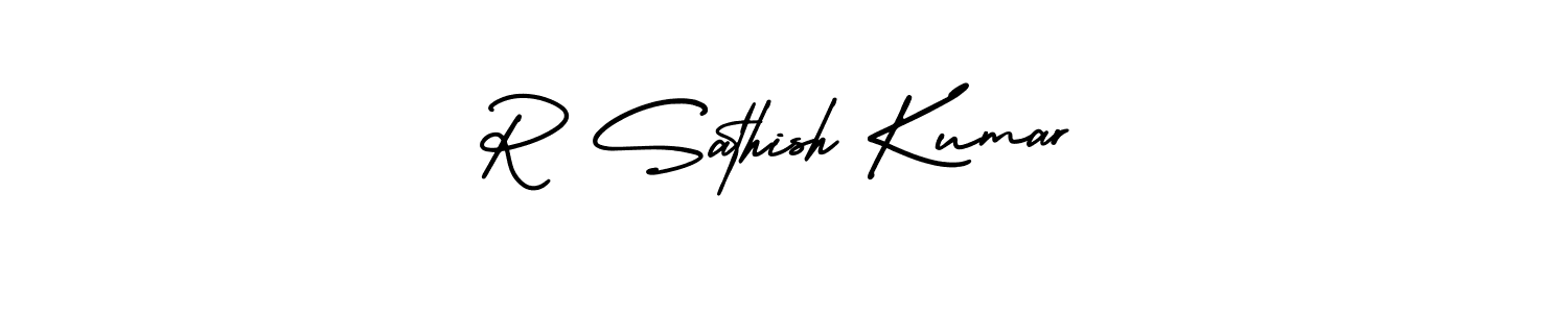 The best way (AmerikaSignatureDemo-Regular) to make a short signature is to pick only two or three words in your name. The name R Sathish Kumar include a total of six letters. For converting this name. R Sathish Kumar signature style 3 images and pictures png