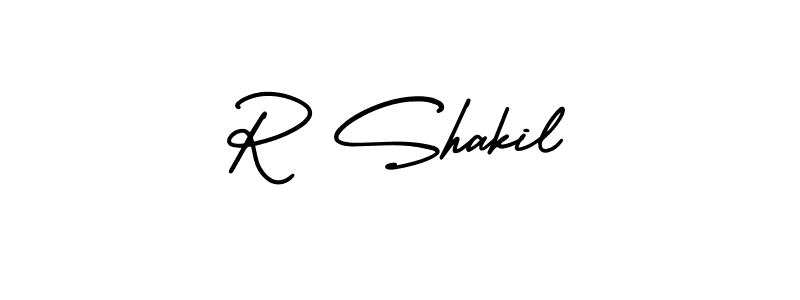 You should practise on your own different ways (AmerikaSignatureDemo-Regular) to write your name (R Shakil) in signature. don't let someone else do it for you. R Shakil signature style 3 images and pictures png