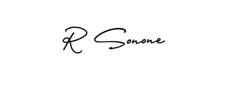 Similarly AmerikaSignatureDemo-Regular is the best handwritten signature design. Signature creator online .You can use it as an online autograph creator for name R Sonone. R Sonone signature style 3 images and pictures png