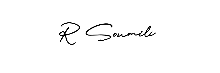 if you are searching for the best signature style for your name R Soumili. so please give up your signature search. here we have designed multiple signature styles  using AmerikaSignatureDemo-Regular. R Soumili signature style 3 images and pictures png