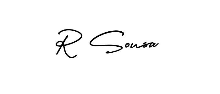 The best way (AmerikaSignatureDemo-Regular) to make a short signature is to pick only two or three words in your name. The name R Sousa include a total of six letters. For converting this name. R Sousa signature style 3 images and pictures png