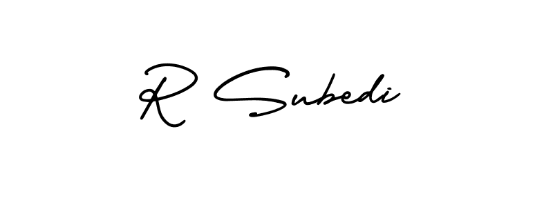if you are searching for the best signature style for your name R Subedi. so please give up your signature search. here we have designed multiple signature styles  using AmerikaSignatureDemo-Regular. R Subedi signature style 3 images and pictures png