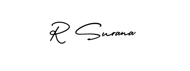 Use a signature maker to create a handwritten signature online. With this signature software, you can design (AmerikaSignatureDemo-Regular) your own signature for name R Surana. R Surana signature style 3 images and pictures png