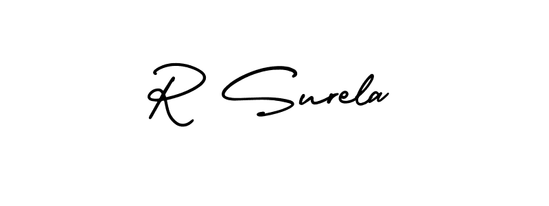 Similarly AmerikaSignatureDemo-Regular is the best handwritten signature design. Signature creator online .You can use it as an online autograph creator for name R Surela. R Surela signature style 3 images and pictures png