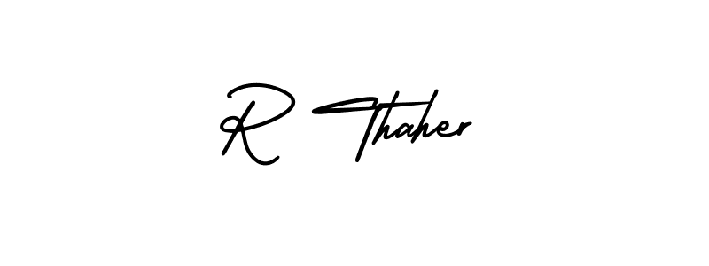 R Thaher stylish signature style. Best Handwritten Sign (AmerikaSignatureDemo-Regular) for my name. Handwritten Signature Collection Ideas for my name R Thaher. R Thaher signature style 3 images and pictures png