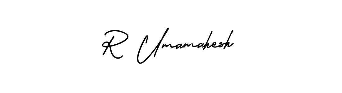 How to make R Umamahesh name signature. Use AmerikaSignatureDemo-Regular style for creating short signs online. This is the latest handwritten sign. R Umamahesh signature style 3 images and pictures png