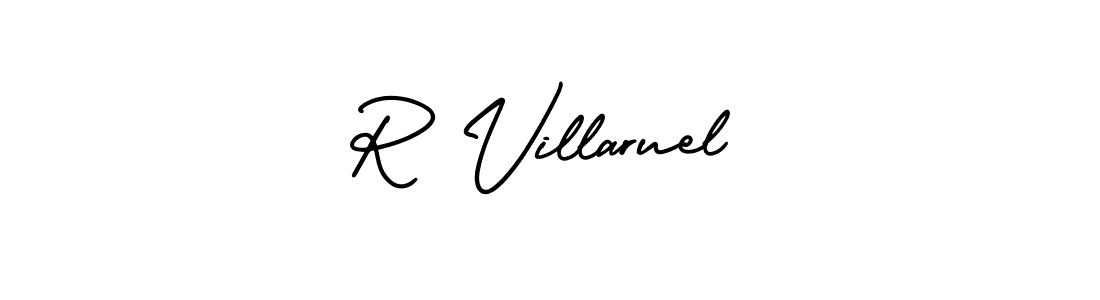 You should practise on your own different ways (AmerikaSignatureDemo-Regular) to write your name (R Villaruel) in signature. don't let someone else do it for you. R Villaruel signature style 3 images and pictures png