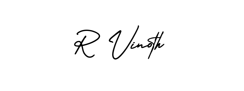 This is the best signature style for the R Vinoth name. Also you like these signature font (AmerikaSignatureDemo-Regular). Mix name signature. R Vinoth signature style 3 images and pictures png