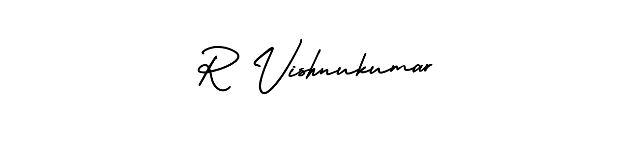 This is the best signature style for the R Vishnukumar name. Also you like these signature font (AmerikaSignatureDemo-Regular). Mix name signature. R Vishnukumar signature style 3 images and pictures png