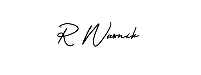 You should practise on your own different ways (AmerikaSignatureDemo-Regular) to write your name (R Wasnik) in signature. don't let someone else do it for you. R Wasnik signature style 3 images and pictures png