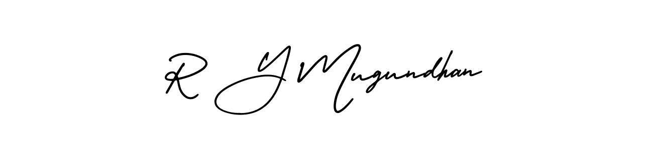 The best way (AmerikaSignatureDemo-Regular) to make a short signature is to pick only two or three words in your name. The name R Y Mugundhan include a total of six letters. For converting this name. R Y Mugundhan signature style 3 images and pictures png