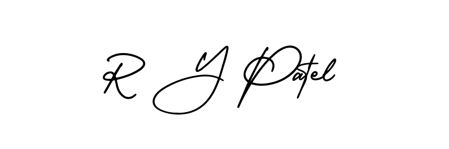 You should practise on your own different ways (AmerikaSignatureDemo-Regular) to write your name (R Y Patel) in signature. don't let someone else do it for you. R Y Patel signature style 3 images and pictures png