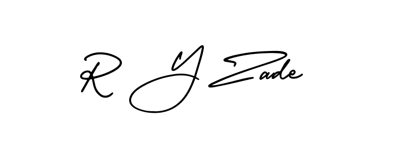 You should practise on your own different ways (AmerikaSignatureDemo-Regular) to write your name (R Y Zade) in signature. don't let someone else do it for you. R Y Zade signature style 3 images and pictures png