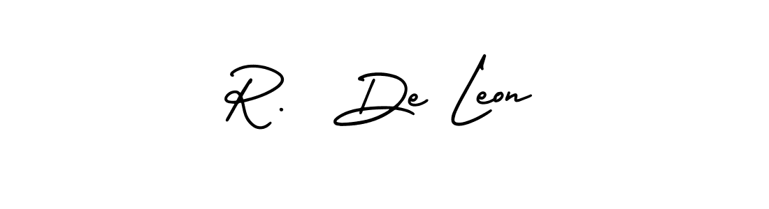 The best way (AmerikaSignatureDemo-Regular) to make a short signature is to pick only two or three words in your name. The name R.  De Leon include a total of six letters. For converting this name. R.  De Leon signature style 3 images and pictures png