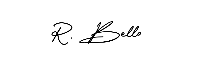 How to make R. Bello name signature. Use AmerikaSignatureDemo-Regular style for creating short signs online. This is the latest handwritten sign. R. Bello signature style 3 images and pictures png