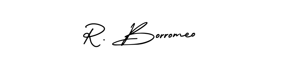 The best way (AmerikaSignatureDemo-Regular) to make a short signature is to pick only two or three words in your name. The name R. Borromeo include a total of six letters. For converting this name. R. Borromeo signature style 3 images and pictures png