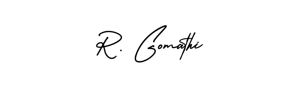 Design your own signature with our free online signature maker. With this signature software, you can create a handwritten (AmerikaSignatureDemo-Regular) signature for name R. Gomathi. R. Gomathi signature style 3 images and pictures png