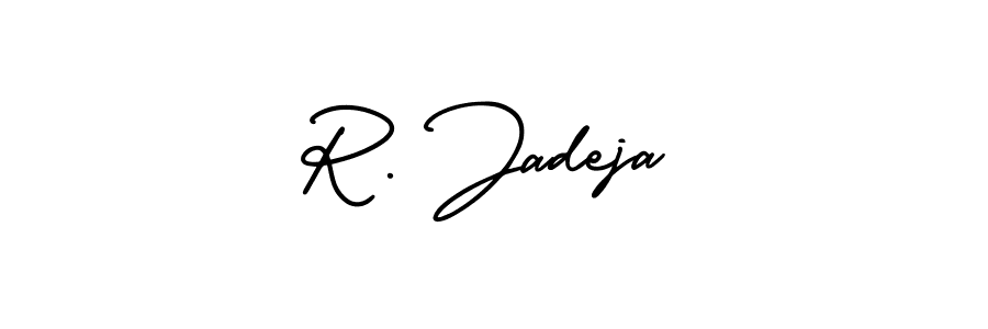 You should practise on your own different ways (AmerikaSignatureDemo-Regular) to write your name (R. Jadeja) in signature. don't let someone else do it for you. R. Jadeja signature style 3 images and pictures png