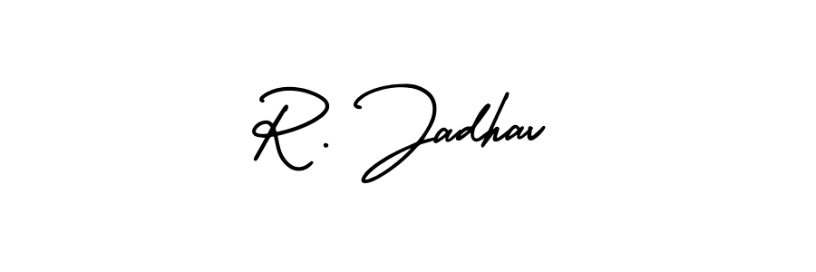 You should practise on your own different ways (AmerikaSignatureDemo-Regular) to write your name (R. Jadhav) in signature. don't let someone else do it for you. R. Jadhav signature style 3 images and pictures png