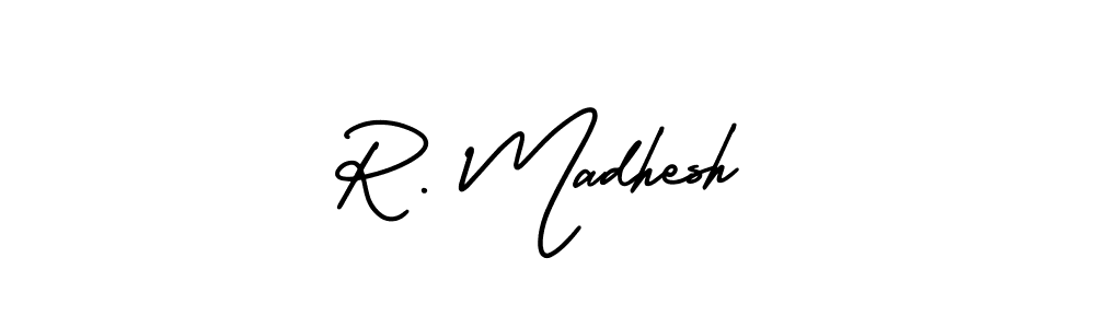 The best way (AmerikaSignatureDemo-Regular) to make a short signature is to pick only two or three words in your name. The name R. Madhesh include a total of six letters. For converting this name. R. Madhesh signature style 3 images and pictures png