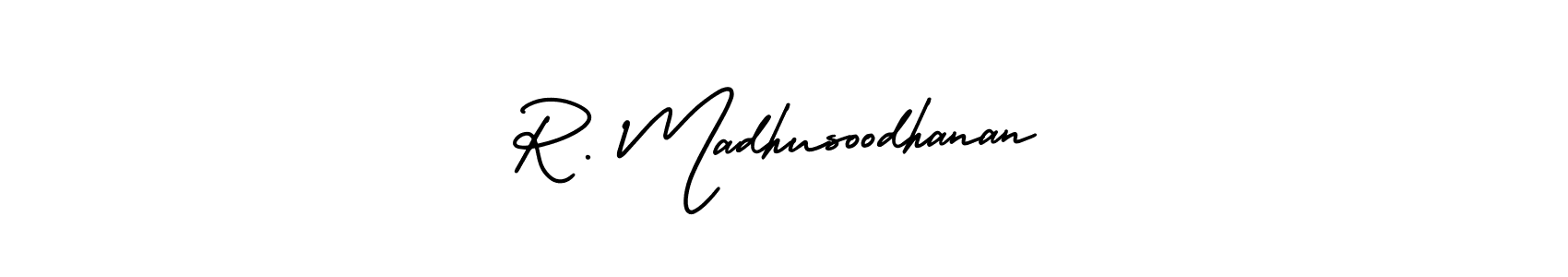 You should practise on your own different ways (AmerikaSignatureDemo-Regular) to write your name (R. Madhusoodhanan) in signature. don't let someone else do it for you. R. Madhusoodhanan signature style 3 images and pictures png