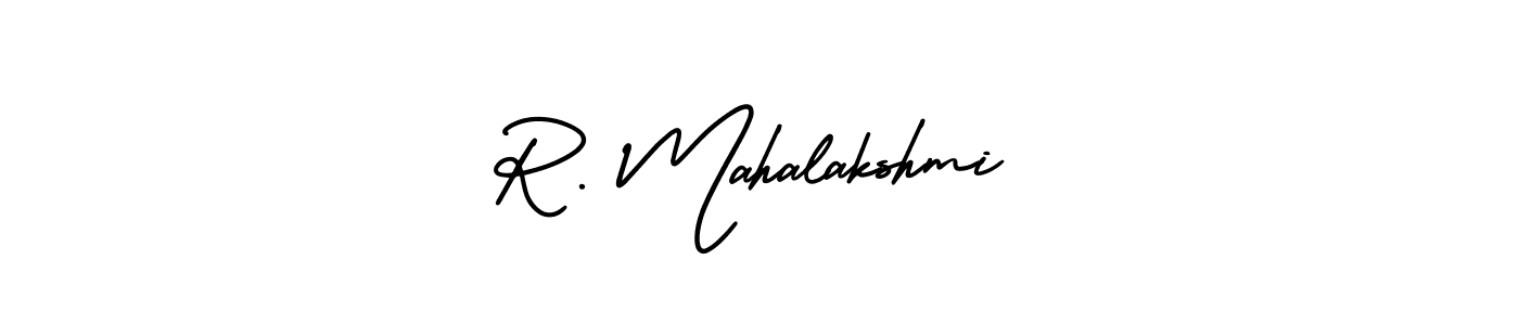 How to make R. Mahalakshmi name signature. Use AmerikaSignatureDemo-Regular style for creating short signs online. This is the latest handwritten sign. R. Mahalakshmi signature style 3 images and pictures png