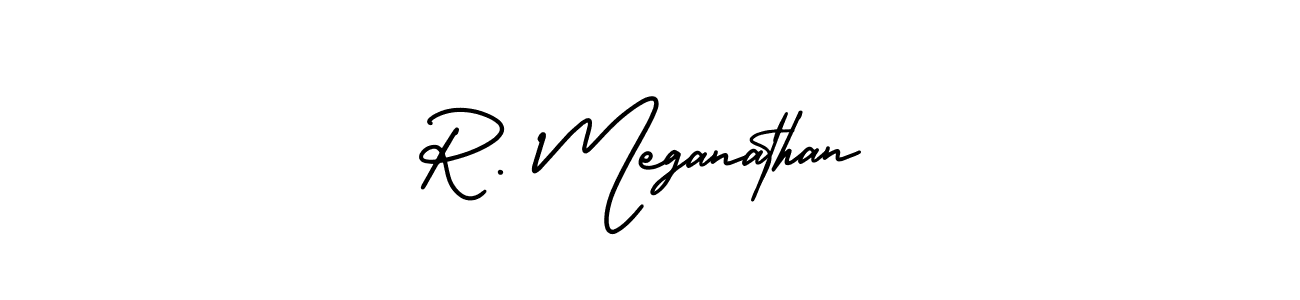 How to make R. Meganathan name signature. Use AmerikaSignatureDemo-Regular style for creating short signs online. This is the latest handwritten sign. R. Meganathan signature style 3 images and pictures png