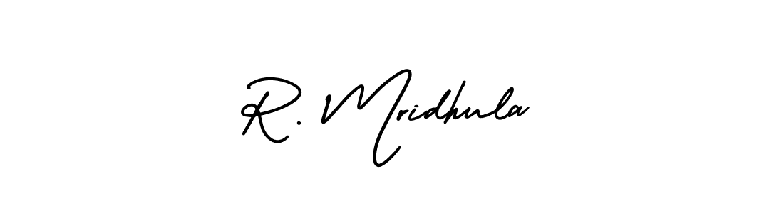 How to make R. Mridhula name signature. Use AmerikaSignatureDemo-Regular style for creating short signs online. This is the latest handwritten sign. R. Mridhula signature style 3 images and pictures png