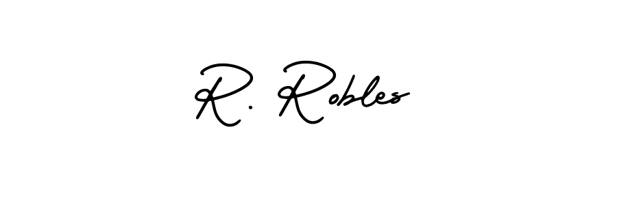 The best way (AmerikaSignatureDemo-Regular) to make a short signature is to pick only two or three words in your name. The name R. Robles include a total of six letters. For converting this name. R. Robles signature style 3 images and pictures png