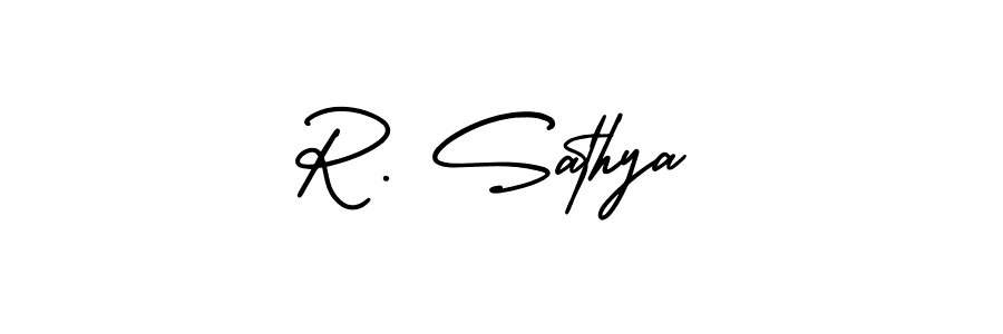 You should practise on your own different ways (AmerikaSignatureDemo-Regular) to write your name (R. Sathya) in signature. don't let someone else do it for you. R. Sathya signature style 3 images and pictures png