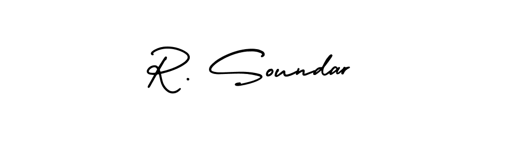 You should practise on your own different ways (AmerikaSignatureDemo-Regular) to write your name (R. Soundar) in signature. don't let someone else do it for you. R. Soundar signature style 3 images and pictures png