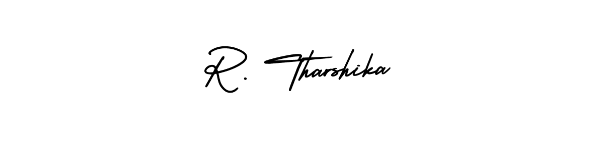 You should practise on your own different ways (AmerikaSignatureDemo-Regular) to write your name (R. Tharshika) in signature. don't let someone else do it for you. R. Tharshika signature style 3 images and pictures png