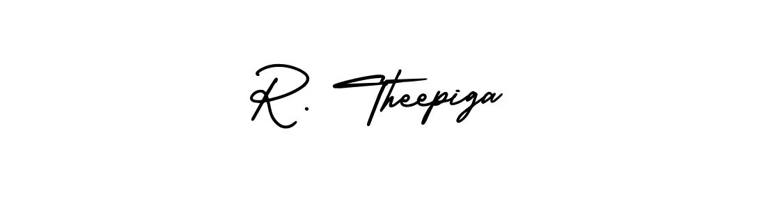 You should practise on your own different ways (AmerikaSignatureDemo-Regular) to write your name (R. Theepiga) in signature. don't let someone else do it for you. R. Theepiga signature style 3 images and pictures png