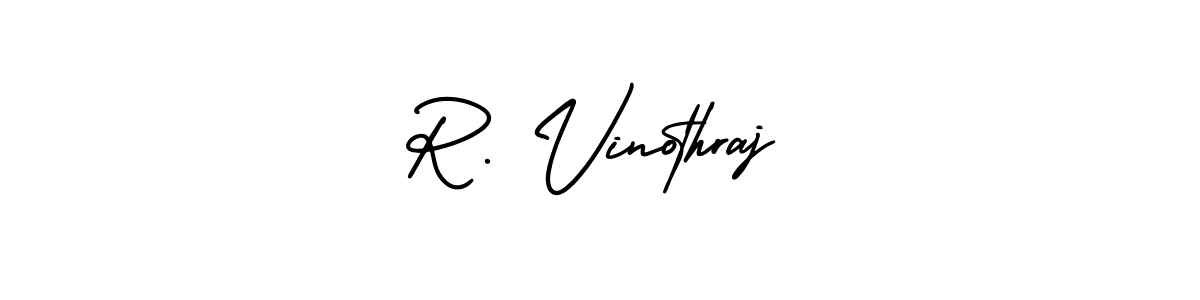 You should practise on your own different ways (AmerikaSignatureDemo-Regular) to write your name (R. Vinothraj) in signature. don't let someone else do it for you. R. Vinothraj signature style 3 images and pictures png