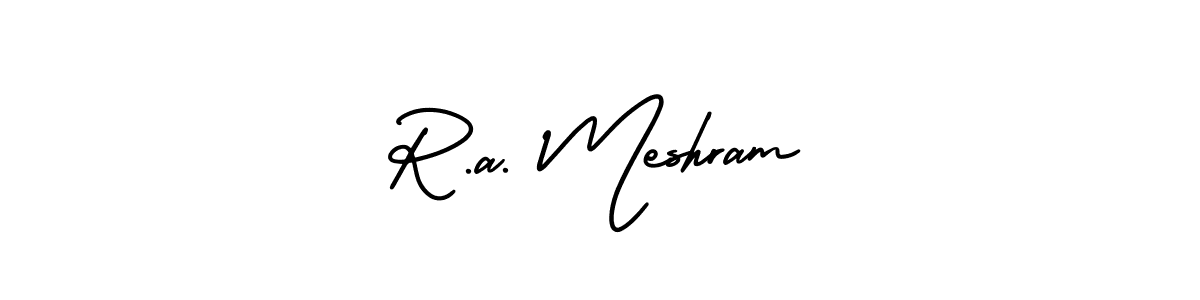 You should practise on your own different ways (AmerikaSignatureDemo-Regular) to write your name (R.a. Meshram) in signature. don't let someone else do it for you. R.a. Meshram signature style 3 images and pictures png