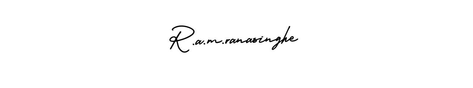 This is the best signature style for the R.a.m.ranasinghe name. Also you like these signature font (AmerikaSignatureDemo-Regular). Mix name signature. R.a.m.ranasinghe signature style 3 images and pictures png