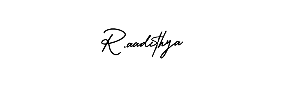 How to make R.aadithya name signature. Use AmerikaSignatureDemo-Regular style for creating short signs online. This is the latest handwritten sign. R.aadithya signature style 3 images and pictures png