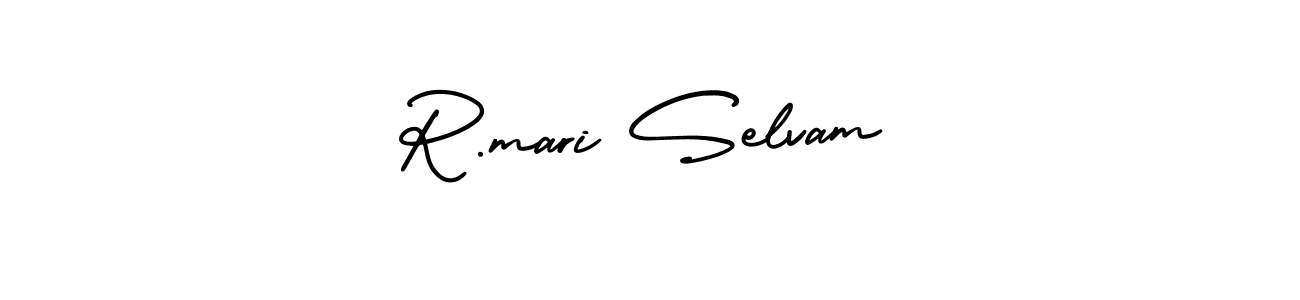 You should practise on your own different ways (AmerikaSignatureDemo-Regular) to write your name (R.mari Selvam) in signature. don't let someone else do it for you. R.mari Selvam signature style 3 images and pictures png