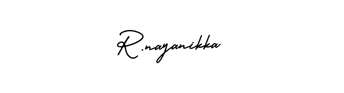 You should practise on your own different ways (AmerikaSignatureDemo-Regular) to write your name (R.nayanikka) in signature. don't let someone else do it for you. R.nayanikka signature style 3 images and pictures png