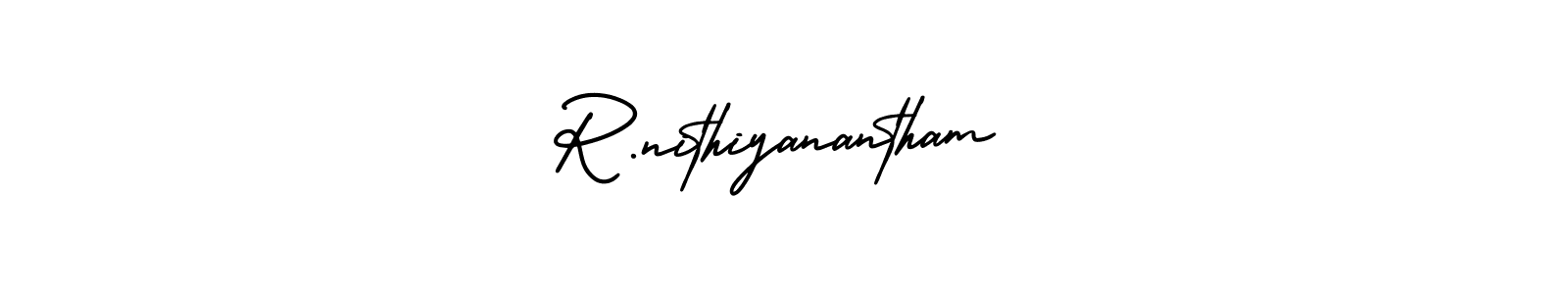 This is the best signature style for the R.nithiyanantham name. Also you like these signature font (AmerikaSignatureDemo-Regular). Mix name signature. R.nithiyanantham signature style 3 images and pictures png