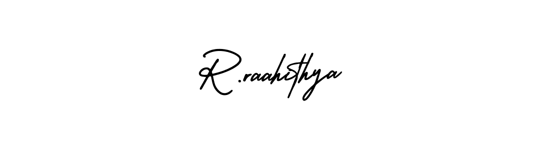 This is the best signature style for the R.raahithya name. Also you like these signature font (AmerikaSignatureDemo-Regular). Mix name signature. R.raahithya signature style 3 images and pictures png
