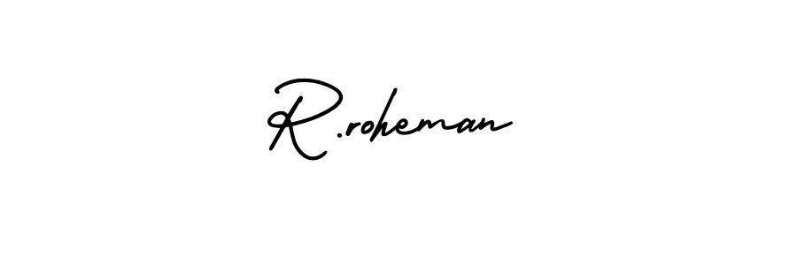 You should practise on your own different ways (AmerikaSignatureDemo-Regular) to write your name (R.roheman) in signature. don't let someone else do it for you. R.roheman signature style 3 images and pictures png