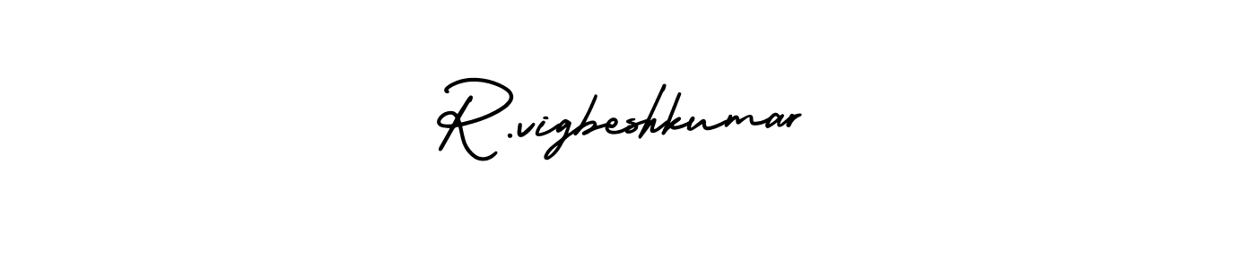 How to make R.vigbeshkumar name signature. Use AmerikaSignatureDemo-Regular style for creating short signs online. This is the latest handwritten sign. R.vigbeshkumar signature style 3 images and pictures png