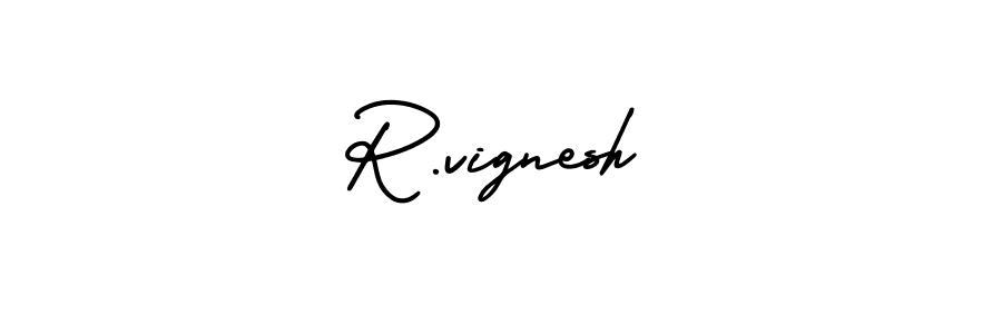 The best way (AmerikaSignatureDemo-Regular) to make a short signature is to pick only two or three words in your name. The name R.vignesh include a total of six letters. For converting this name. R.vignesh signature style 3 images and pictures png
