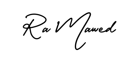 The AmerikaSignatureDemo-Regular typeface gives name Ra Mawed a refined look. Suitable for certificates, diplomas, and official verification. Ra Mawed signature style 3 images and pictures png