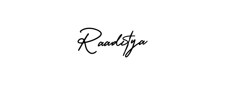 You should practise on your own different ways (AmerikaSignatureDemo-Regular) to write your name (Raaditya) in signature. don't let someone else do it for you. Raaditya signature style 3 images and pictures png